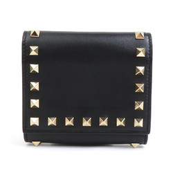 Valentino Garavani Tri-fold Wallet Leather Black Women's H30635G