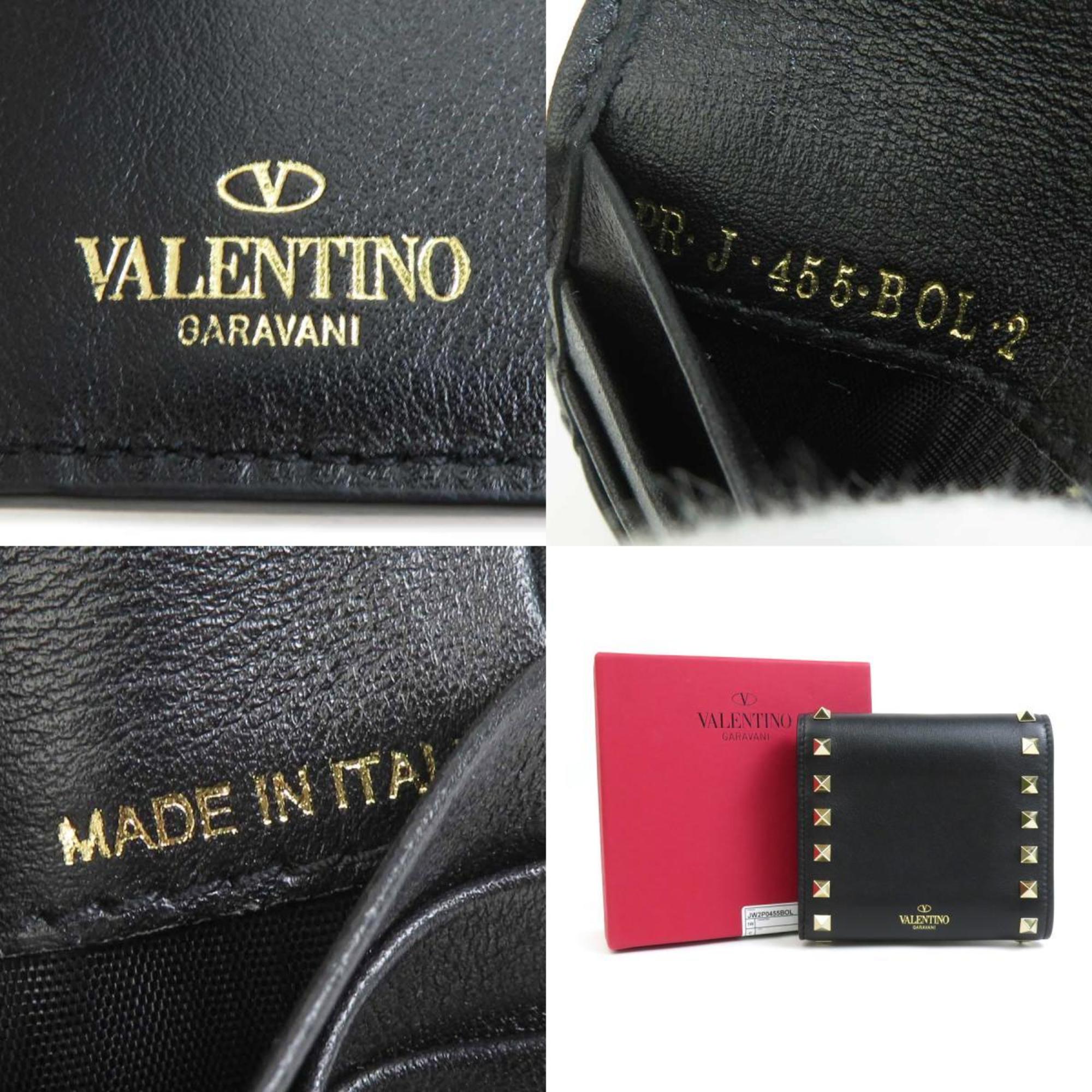 Valentino Garavani Tri-fold Wallet Leather Black Women's H30635G