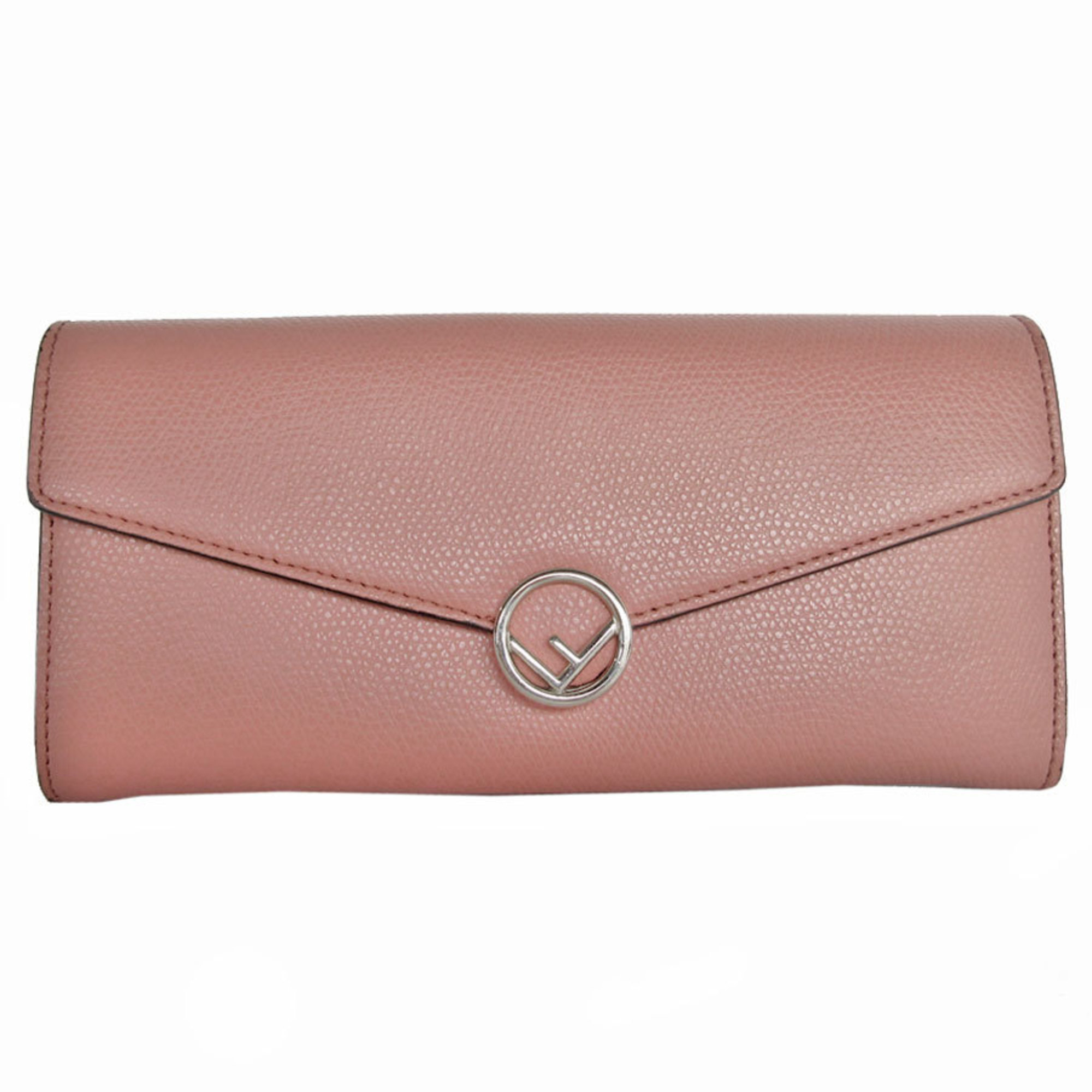 FENDI Long Wallet F Is Leather Pink Beige Silver Women's s0419g