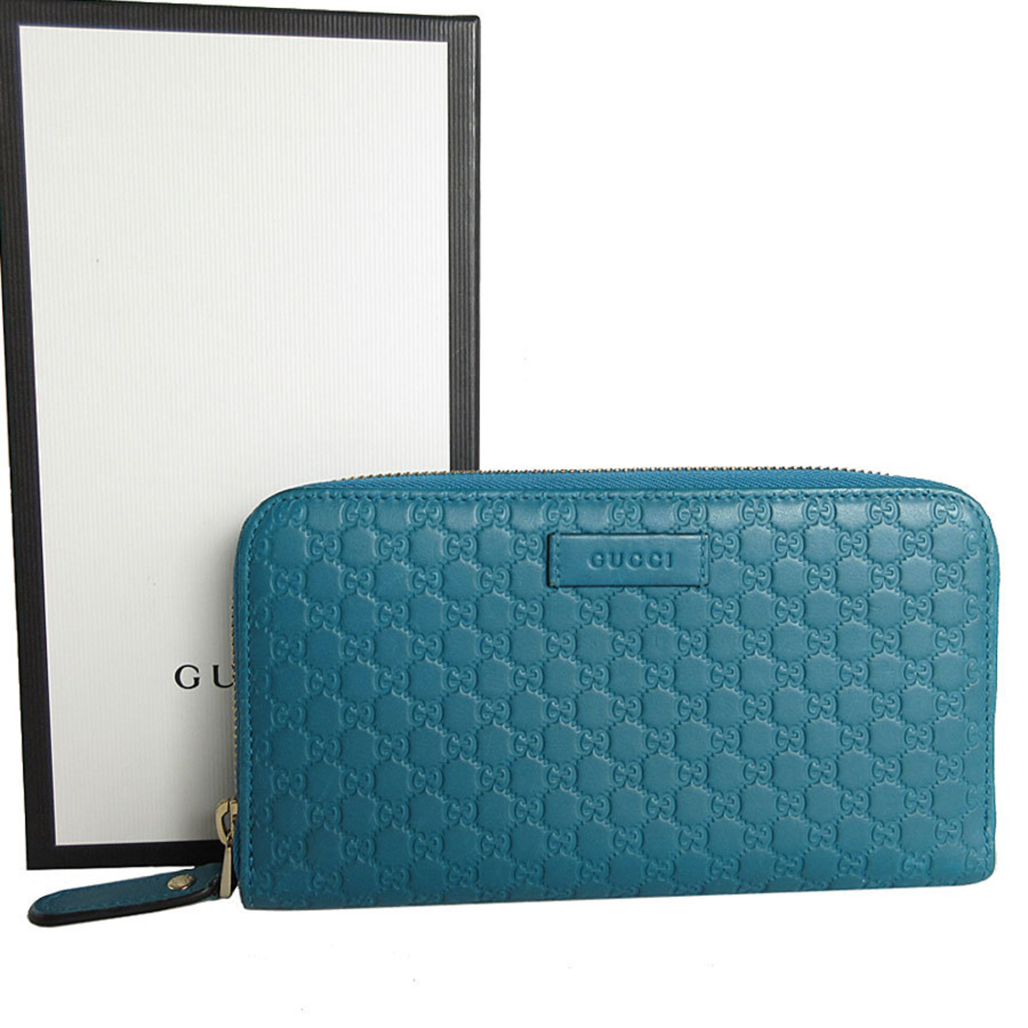 GUCCI Round Long Wallet Micro Guccissima Leather Blue Light Gold Women's 449391 s0420j