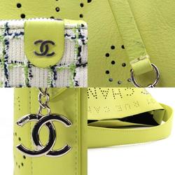 CHANEL handbag shoulder bag leather green yellow silver ladies e59376a