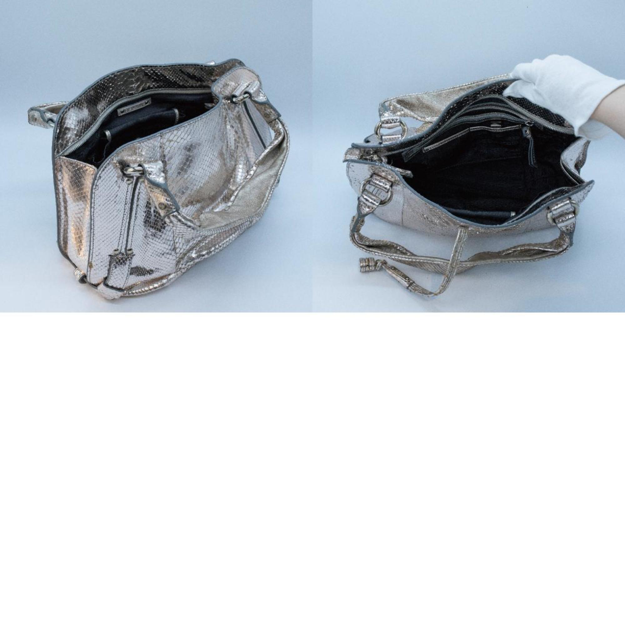 CELINE Handbag Metallic Leather Silver Women's PD438