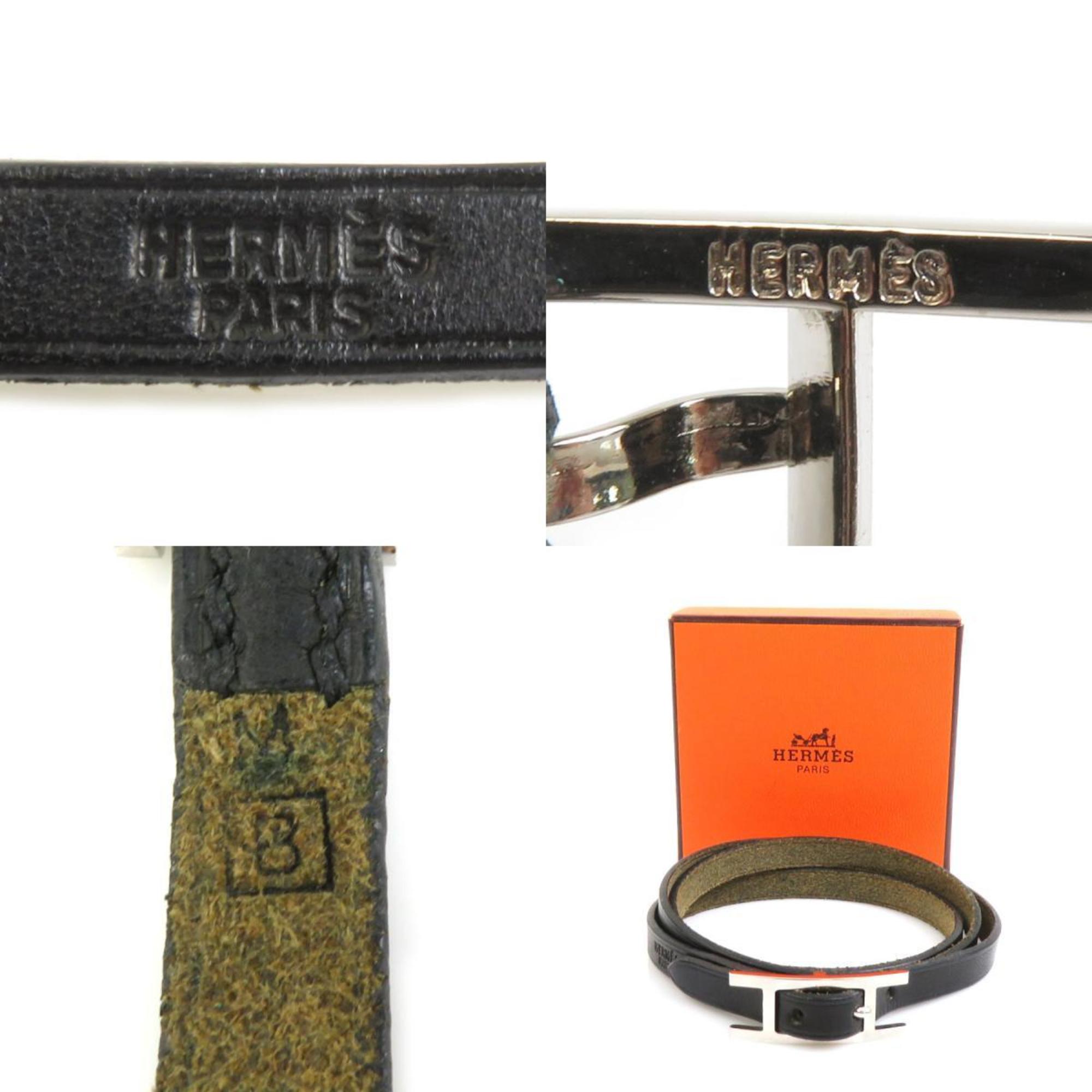 Hermes HERMES bracelet API leather metal black silver men's women's e59407g