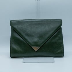 CELINE Clutch bag Triangle plate Leather Green Gold PD441