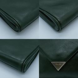 CELINE Clutch bag Triangle plate Leather Green Gold PD441