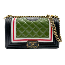 CHANEL Shoulder Bag Boy Chanel Leather Black Metallic Green Gold Women's z2620