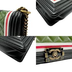 CHANEL Shoulder Bag Boy Chanel Leather Black Metallic Green Gold Women's z2620