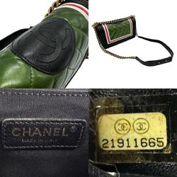 CHANEL Shoulder Bag Boy Chanel Leather Black Metallic Green Gold Women's z2620