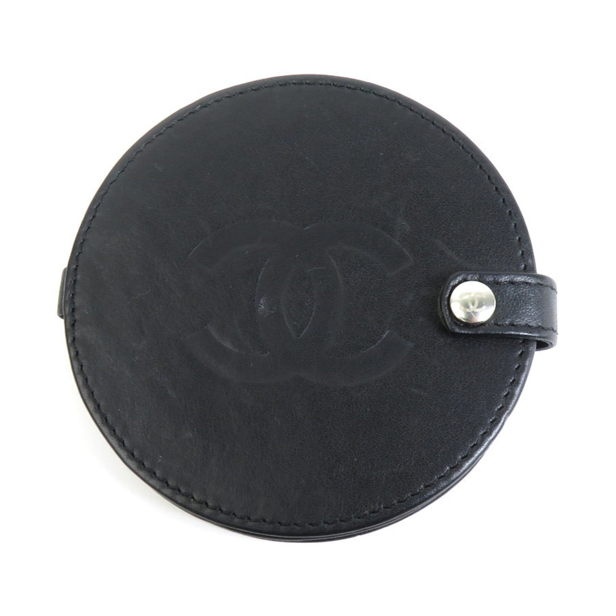 CHANEL Hand Mirror Compact Coco Mark Leather Black Women's e59399a