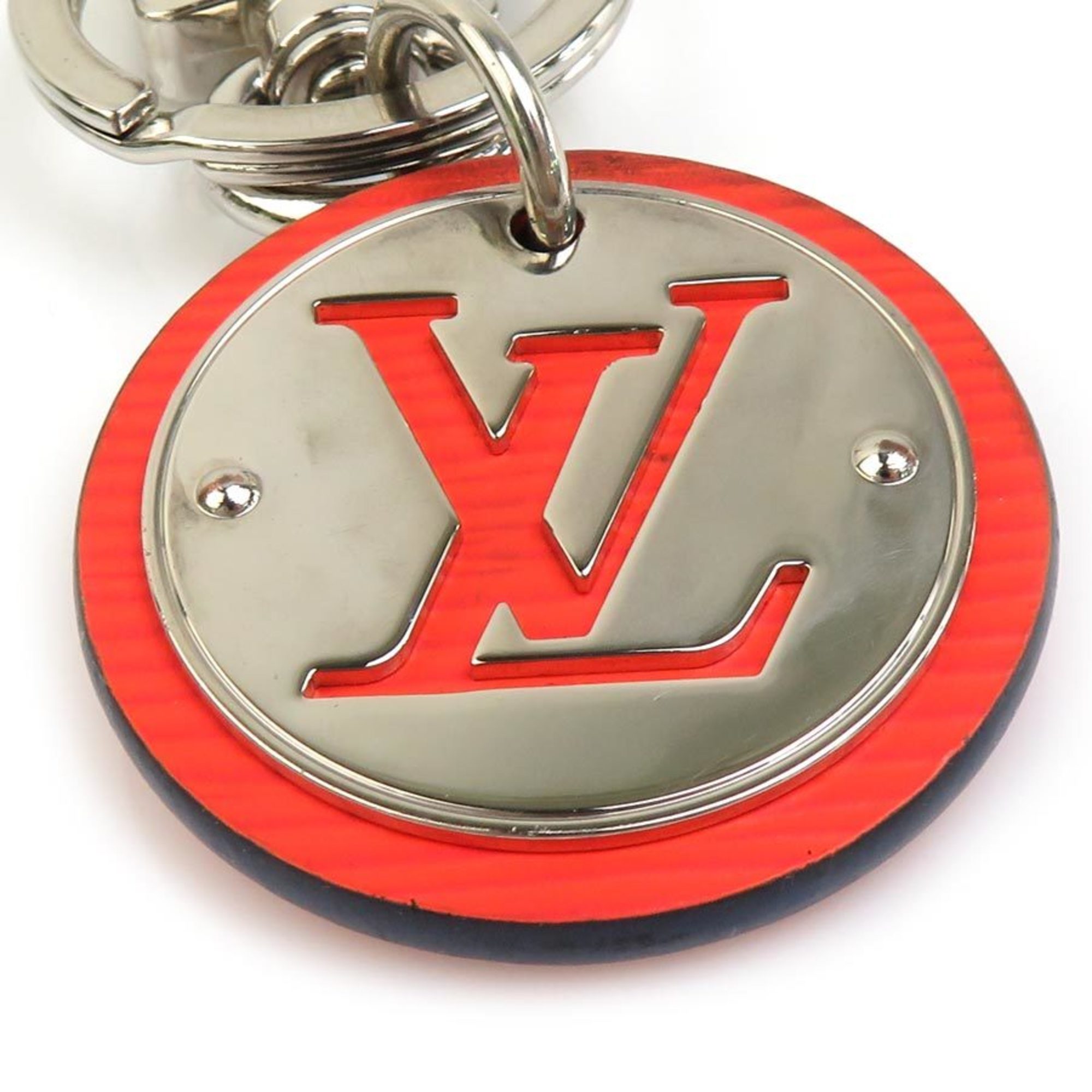 Louis Vuitton LOUIS VUITTON Charm Keyring Epi Porto Cle LV Circle Metal Leather Silver Orange Men's Women's M62689 e59390g