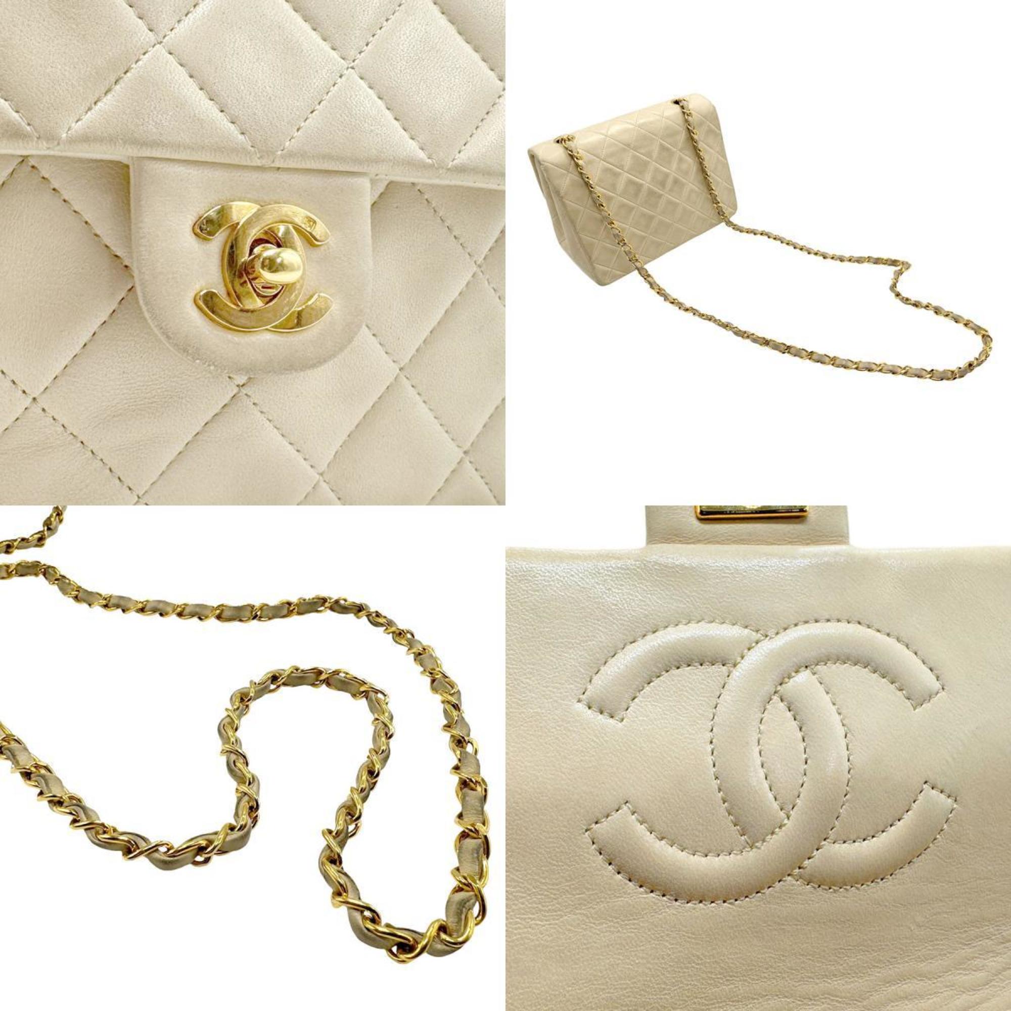 CHANEL Shoulder Bag Lambskin Light Beige Gold Women's n0588