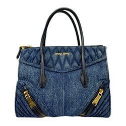 Miu MIUMIU Handbag Denim Biker Leather Blue x Black Women's RN1031 n0563