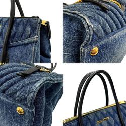 Miu MIUMIU Handbag Denim Biker Leather Blue x Black Women's RN1031 n0563