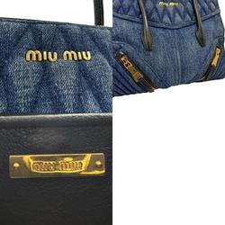 Miu MIUMIU Handbag Denim Biker Leather Blue x Black Women's RN1031 n0563