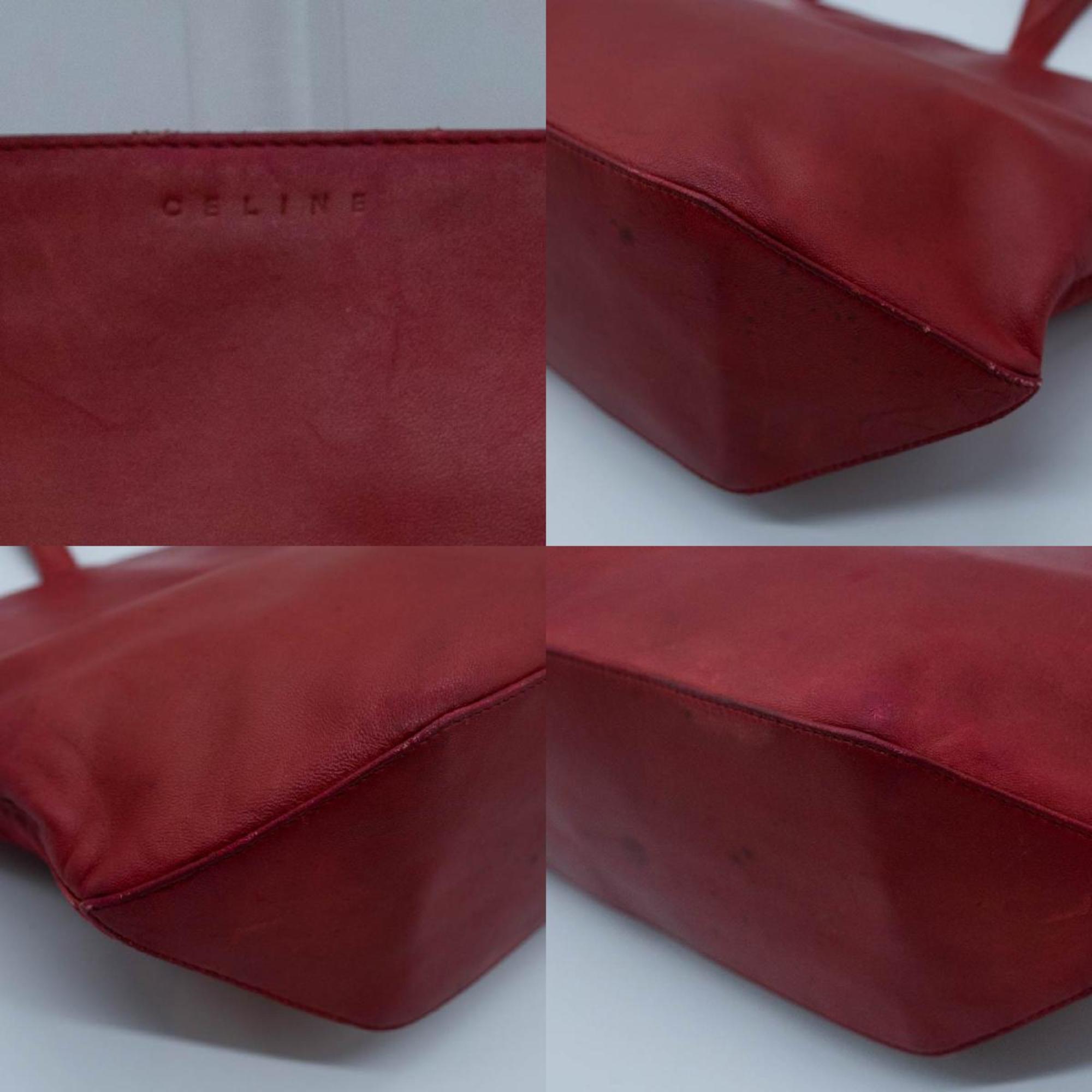 CELINE Handbag Leather Red Silver Women's PD469