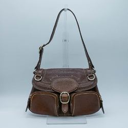 Burberry Shoulder Bag Cleage Leather Brown Gold Women's PD456