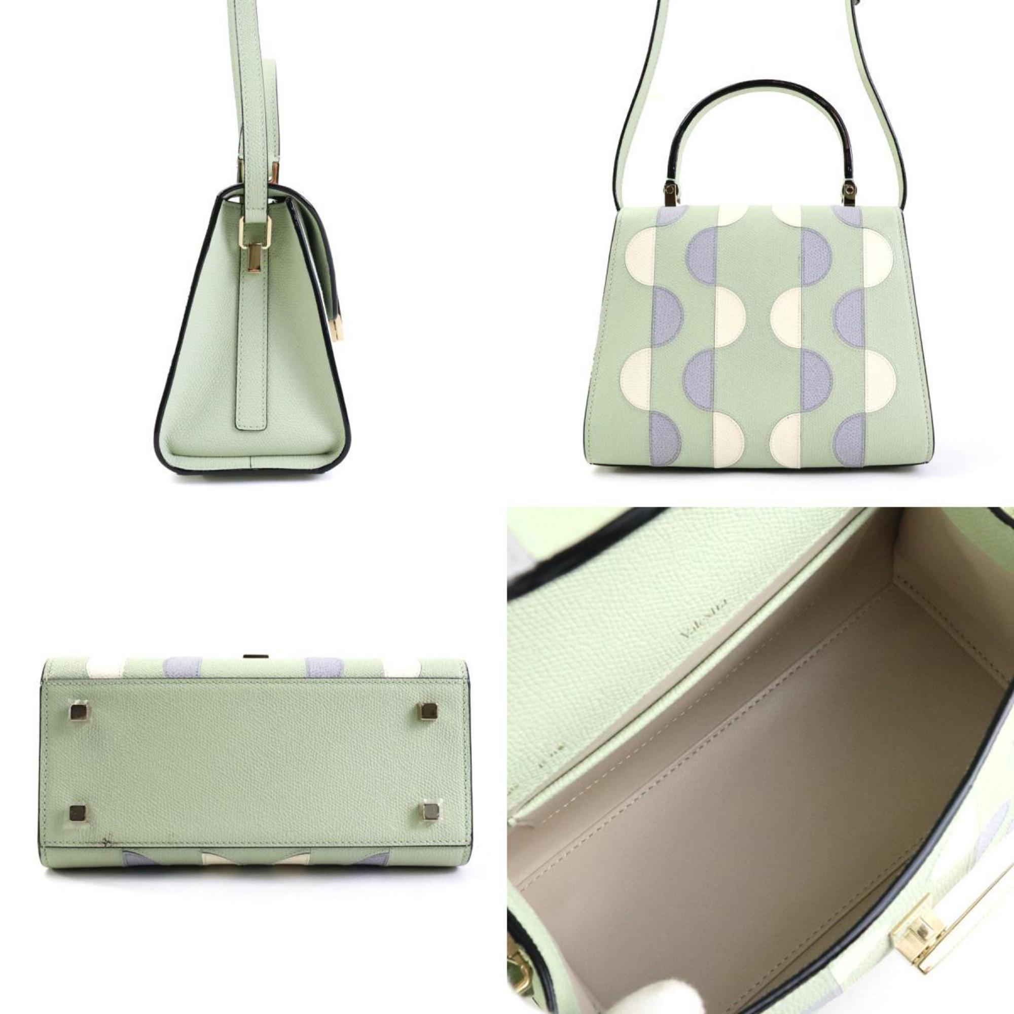 Valextra Handbag Shoulder Bag Iside Pop Leather Pale Green x Ivory Gray Women's a0496