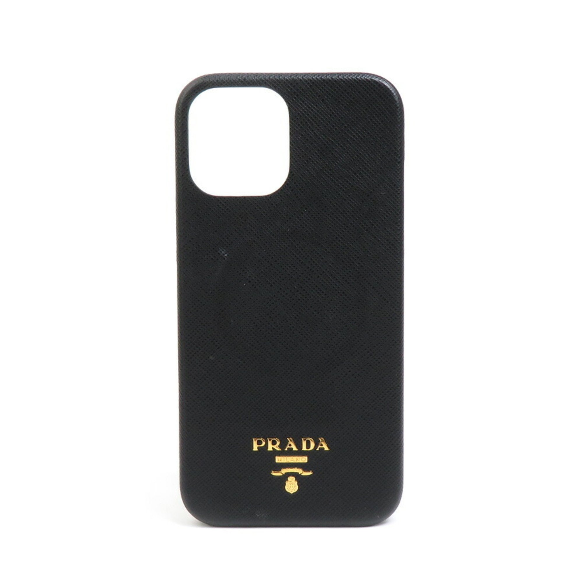 PRADA Smartphone Case iPhone12 Pro Max Leather Black Men's Women's h30624k