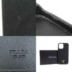 PRADA Smartphone Case iPhone12 Pro Max Leather Black Men's Women's h30624k