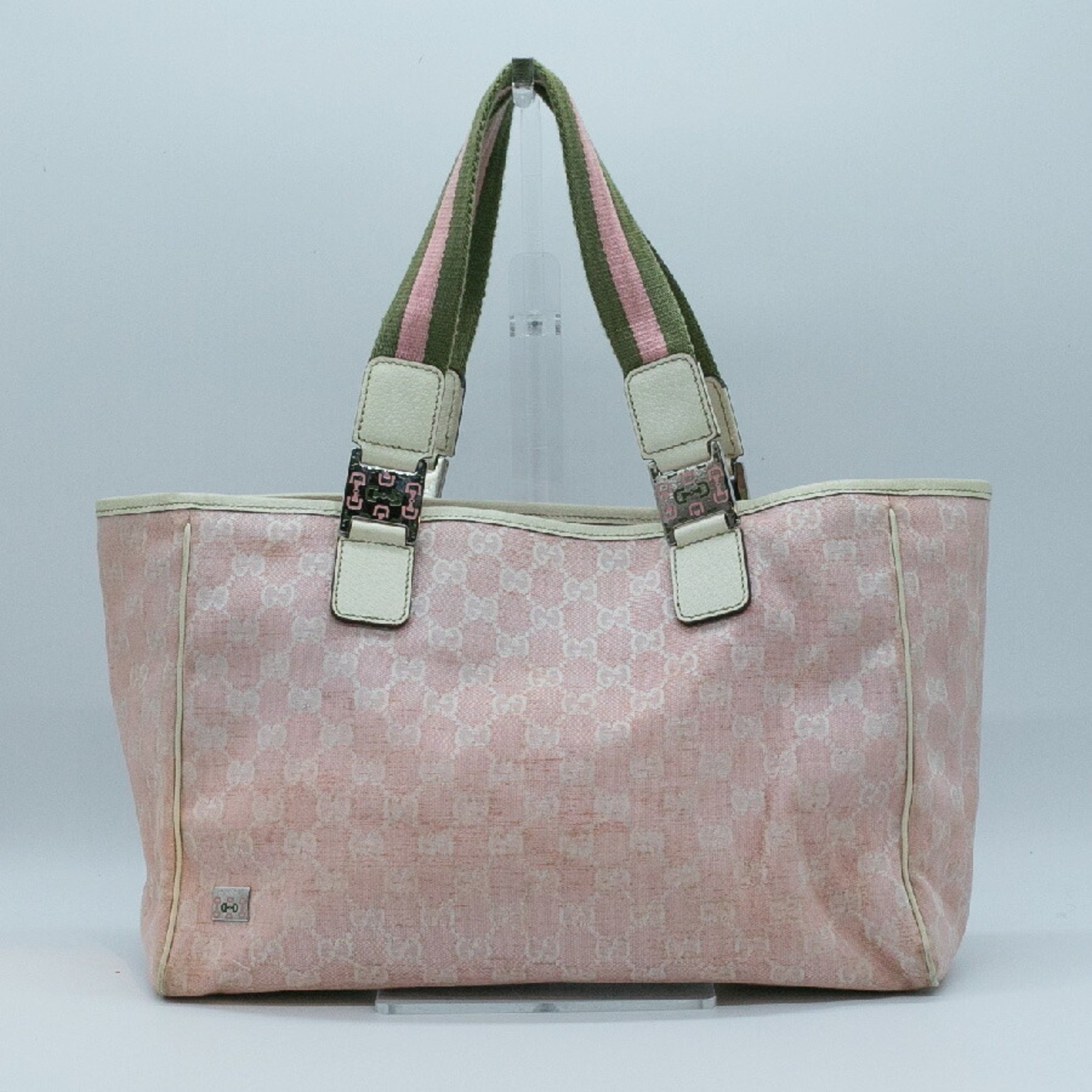 GUCCI Tote Bag GG Pattern Canvas Baby Pink Silver Women's PD429