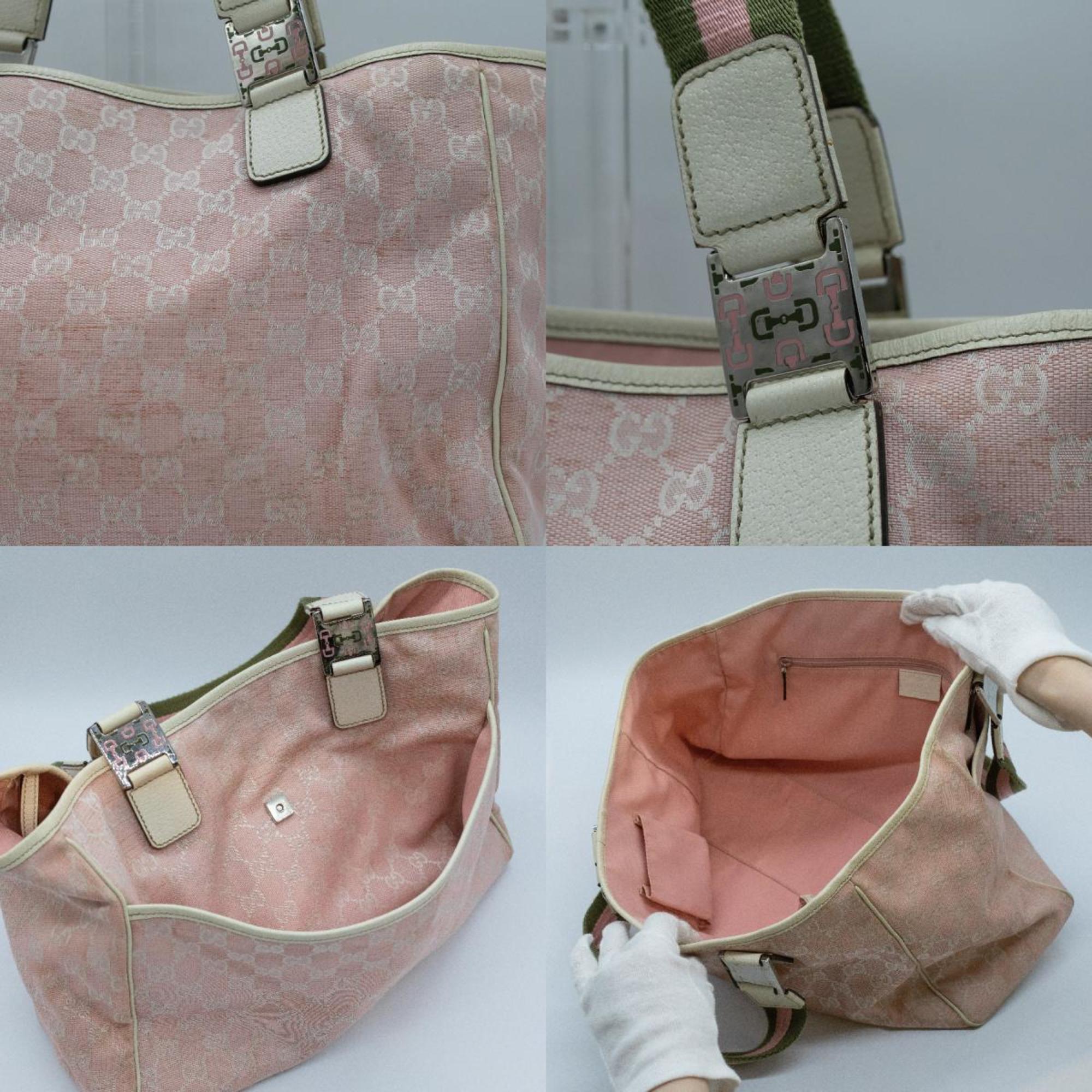 GUCCI Tote Bag GG Pattern Canvas Baby Pink Silver Women's PD429