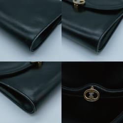 CELINE Shoulder Bag Triomphe Leather Black Gold Women's PD451