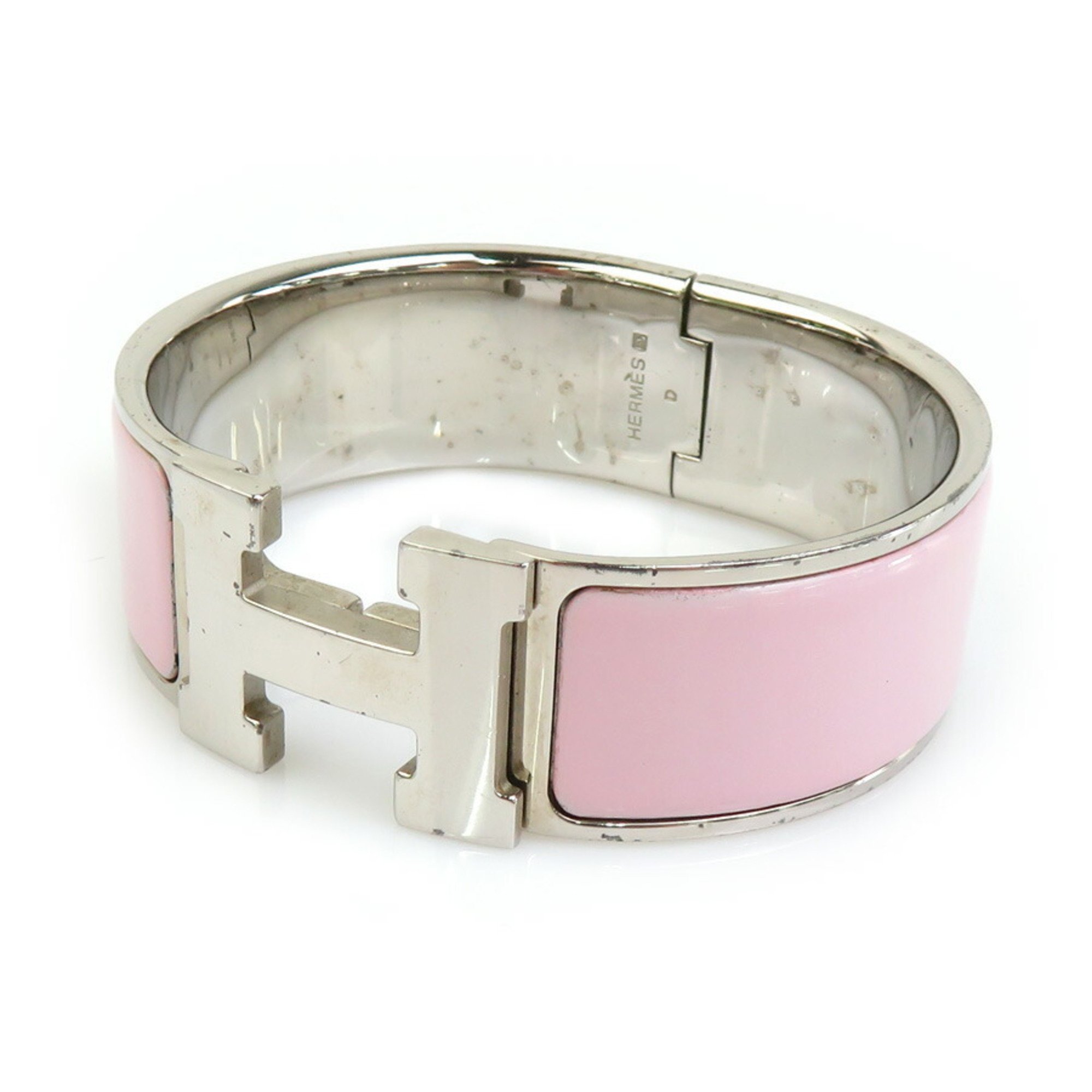 Hermes HERMES Bangle Bracelet Click Clack Metal Enamel Silver Light Pink Women's e59389