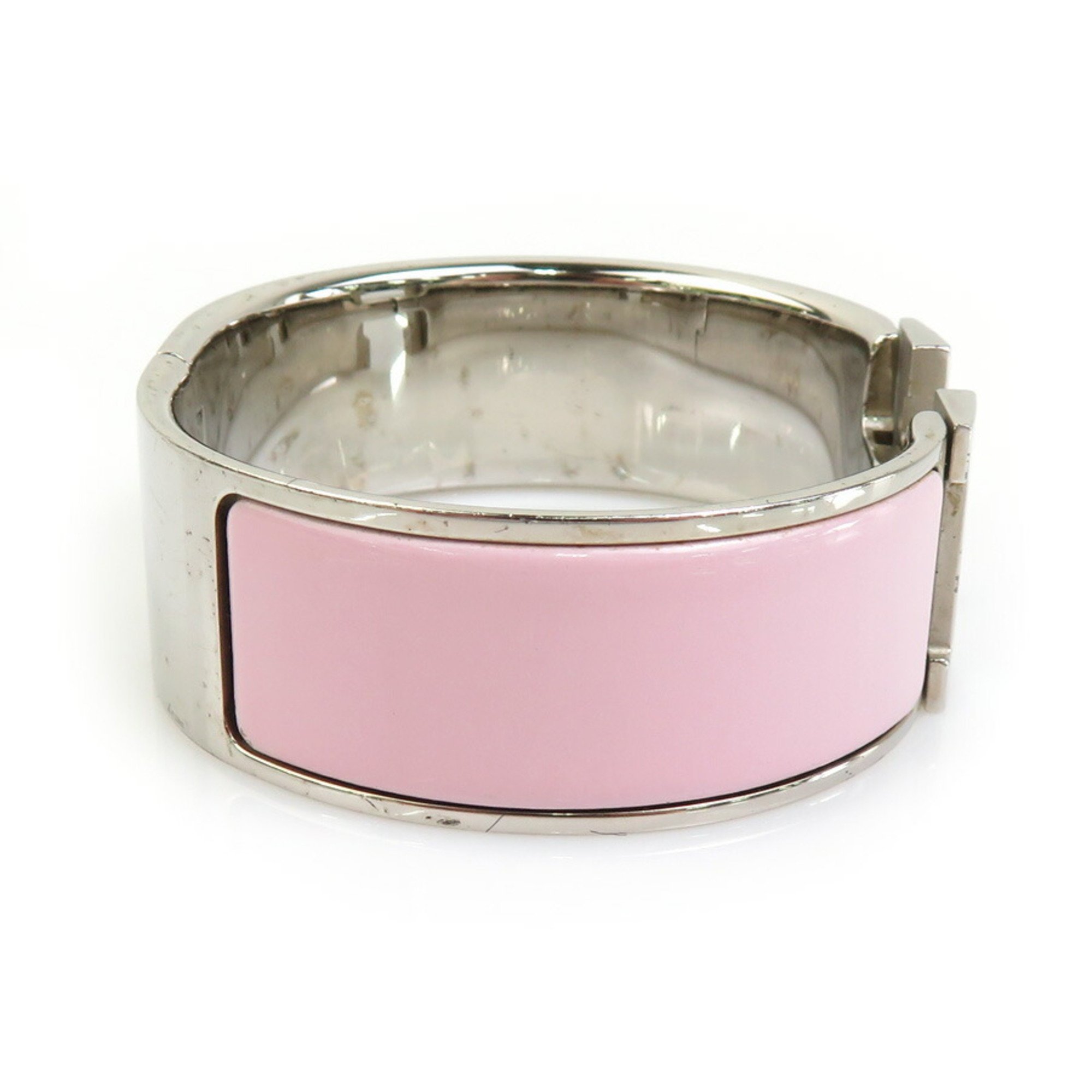 Hermes HERMES Bangle Bracelet Click Clack Metal Enamel Silver Light Pink Women's e59389