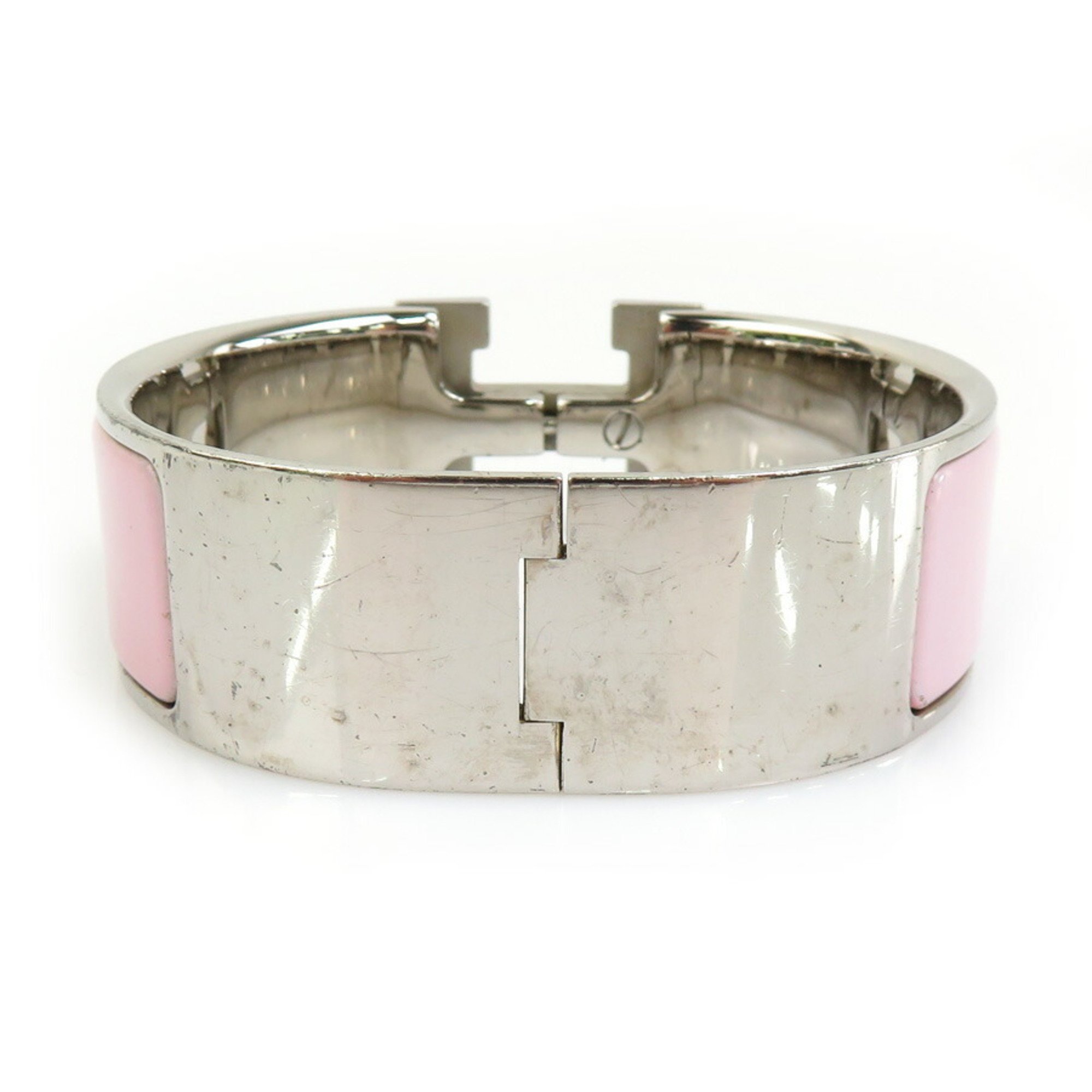 Hermes HERMES Bangle Bracelet Click Clack Metal Enamel Silver Light Pink Women's e59389