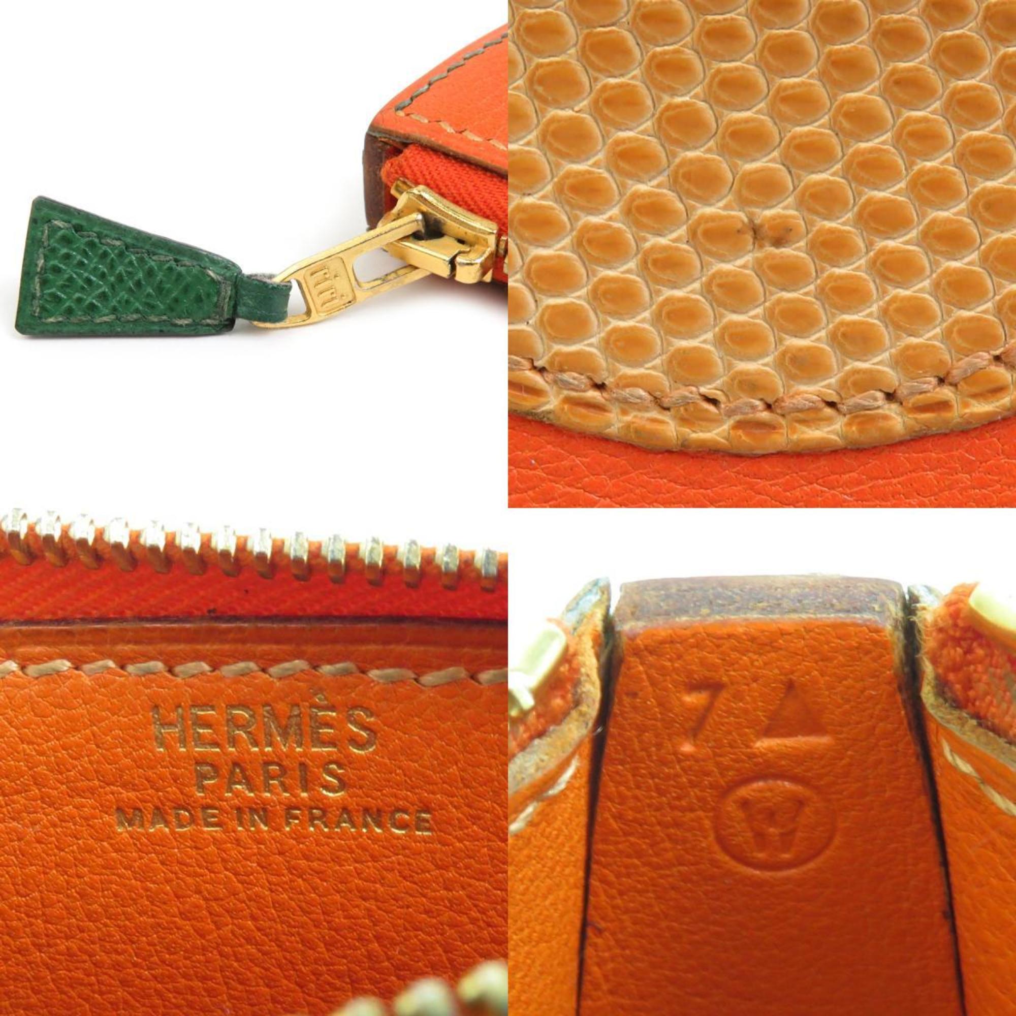 Hermes HERMES Wallet/Coin Case Fruit Motif Orange Leather Gold Men's Women's e59401a