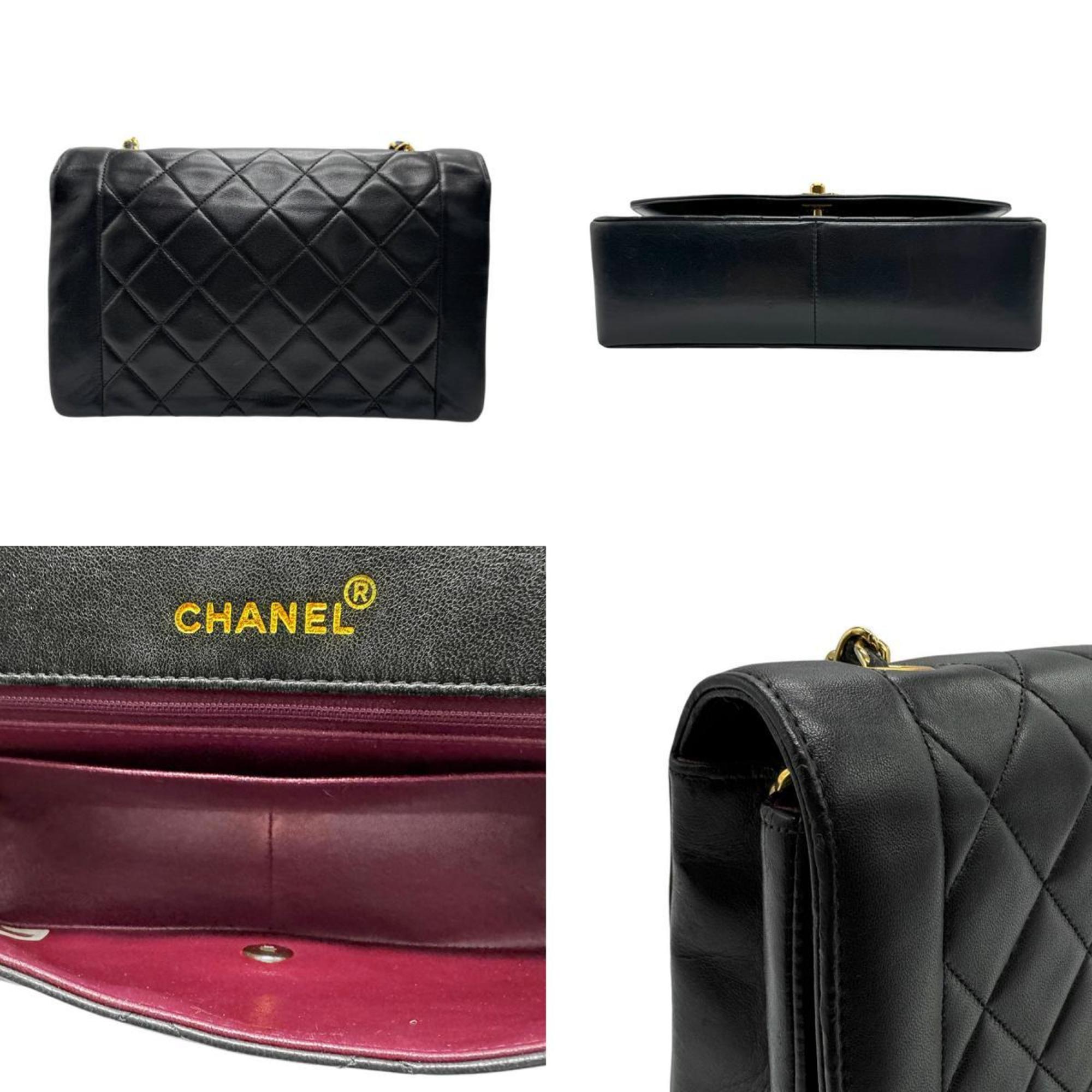 CHANEL Shoulder Bag Matelasse Diana 25 Lambskin Black Gold Women's n0581