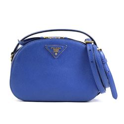 PRADA handbag shoulder bag leather blue gold ladies e59373k