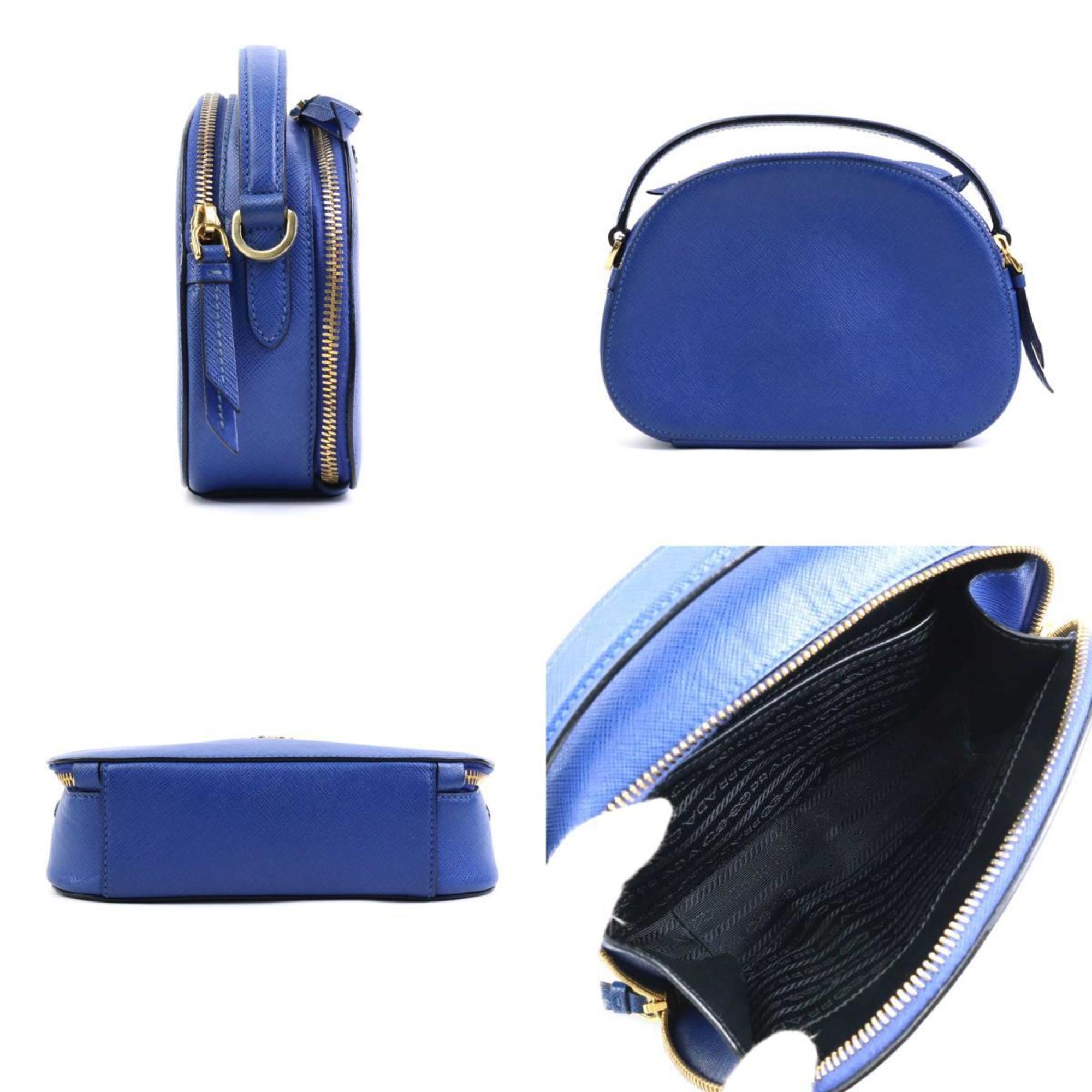 PRADA handbag shoulder bag leather blue gold ladies e59373k