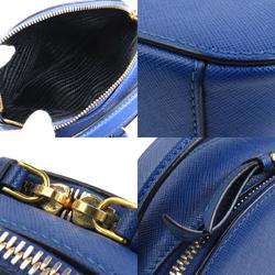 PRADA handbag shoulder bag leather blue gold ladies e59373k