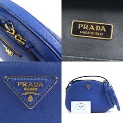 PRADA handbag shoulder bag leather blue gold ladies e59373k