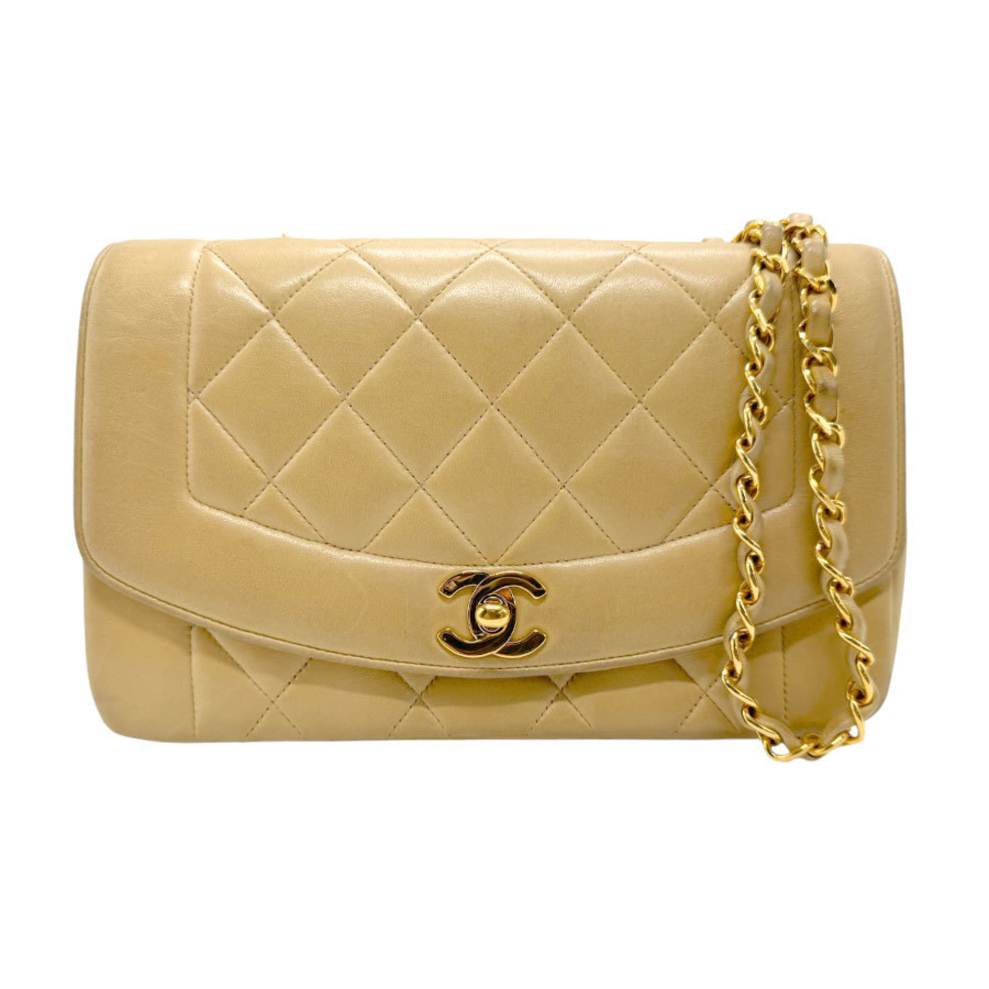 CHANEL Shoulder Bag Matelasse Diana 22 Lambskin Beige Gold Women's n0559