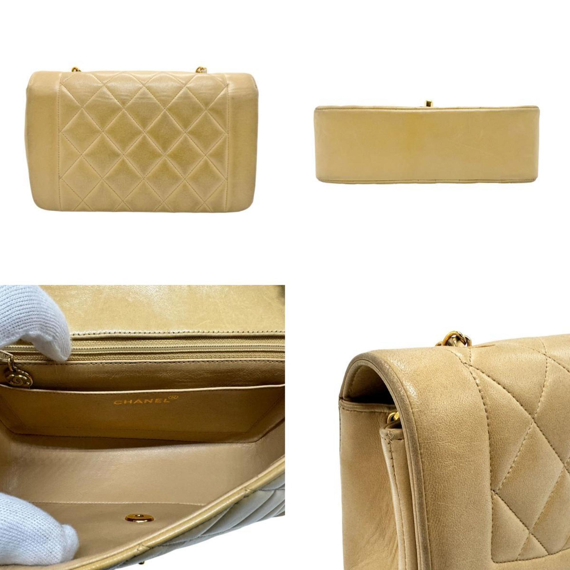 CHANEL Shoulder Bag Matelasse Diana 22 Lambskin Beige Gold Women's n0559