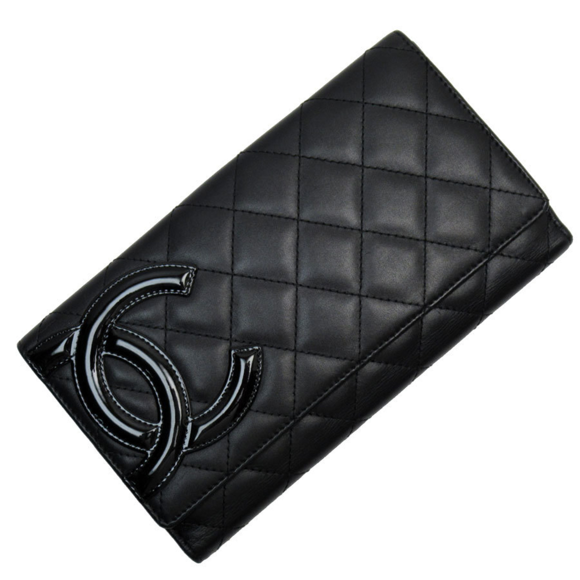 CHANEL Bi-fold Long Wallet Cambon Line Leather Black Women's w0798g