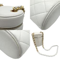 CHANEL Shoulder Bag Matelasse Leather White Gold Women's n0595