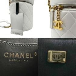 CHANEL Shoulder Bag Matelasse Leather White Gold Women's n0595