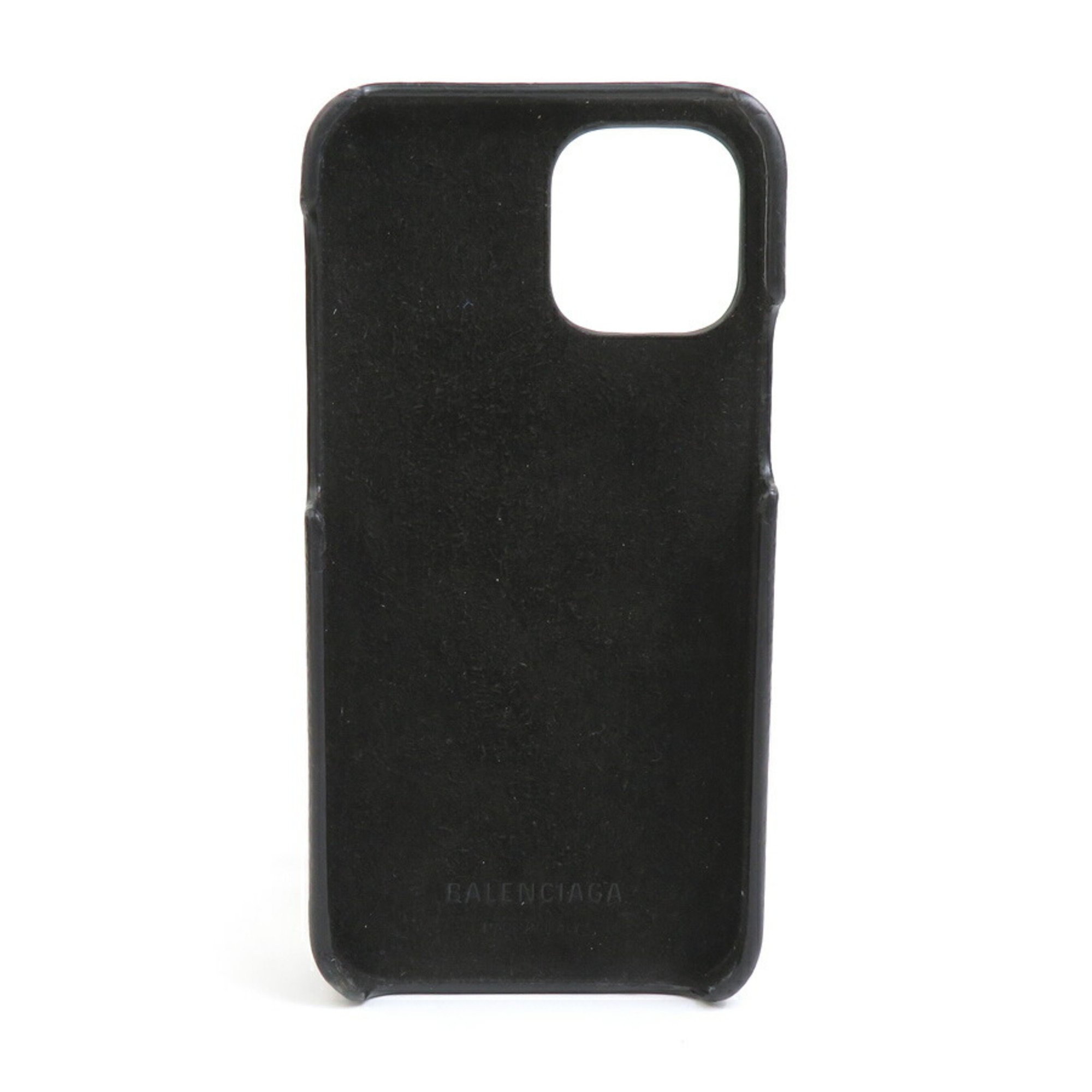 BALENCIAGA Smartphone Case iPhone12 Pro Leather Black Men's Women's h30625k