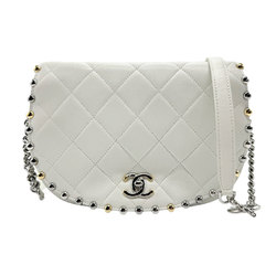 CHANEL Shoulder Bag Matelasse Leather Off-White Silver Gold Women's n0586