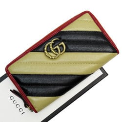 GUCCI Round Long Wallet GG Marmont Leather Beige Black Gold Men's Women's 573810 w0792a