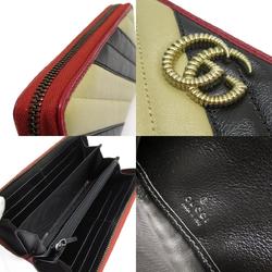 GUCCI Round Long Wallet GG Marmont Leather Beige Black Gold Men's Women's 573810 w0792a