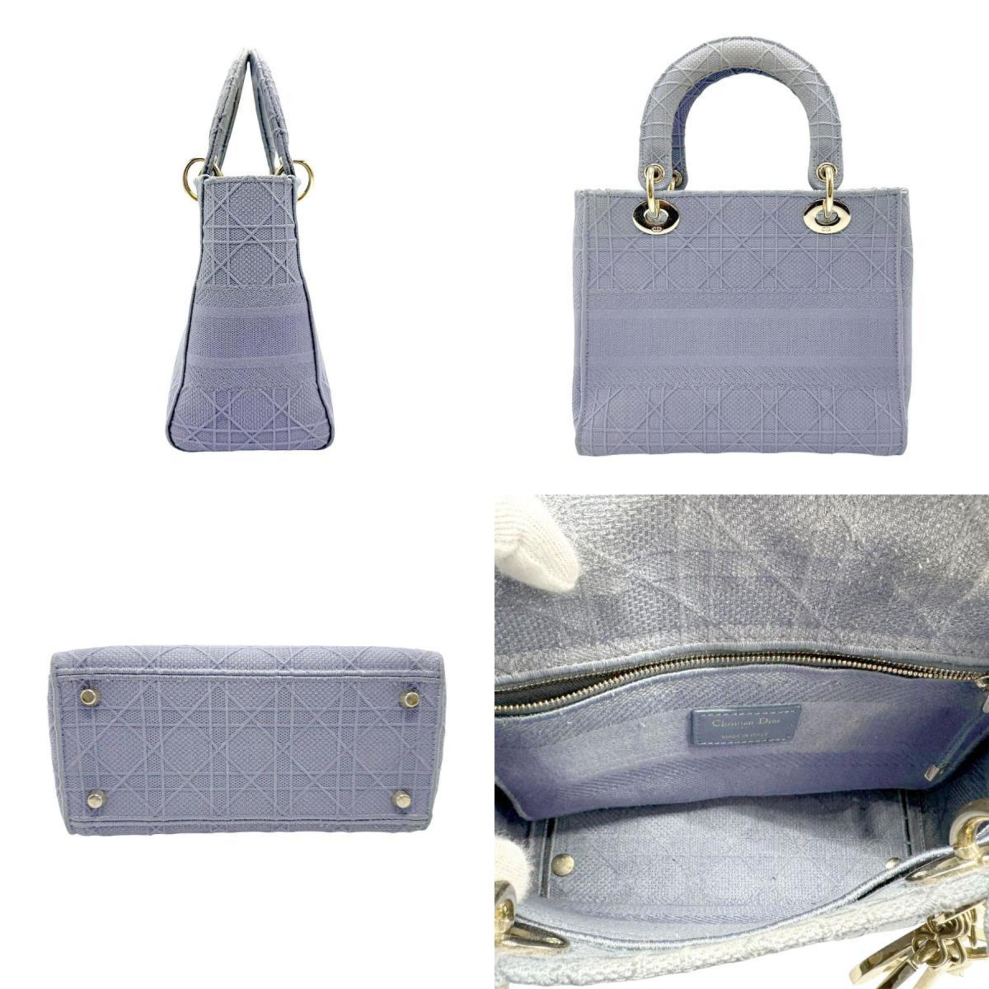 Christian Dior handbag shoulder bag Lady Delight canvas blue gold ladies n0544