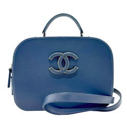 CHANEL handbag shoulder bag leather dark blue gold ladies n0580