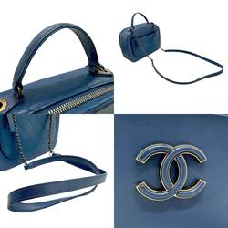 CHANEL handbag shoulder bag leather dark blue gold ladies n0580