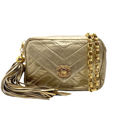 CHANEL Shoulder Bag V Stitch Leather Gold Women's n0536