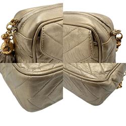 CHANEL Shoulder Bag V Stitch Leather Gold Women's n0536