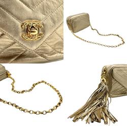 CHANEL Shoulder Bag V Stitch Leather Gold Women's n0536